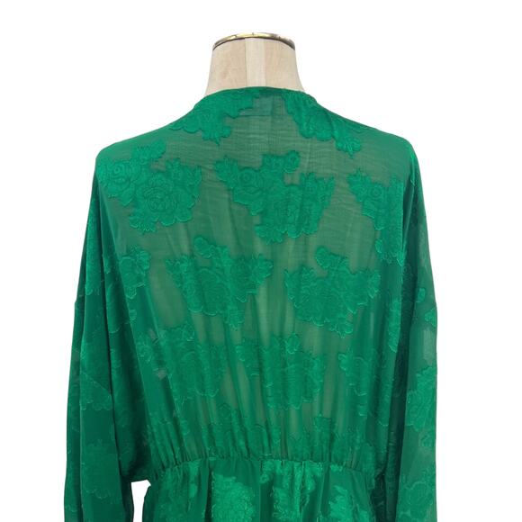 Asos Design Curve Plunge Tie front Mini Dress Floral Jacquard Green Size US 16 - Picture 10 of 15